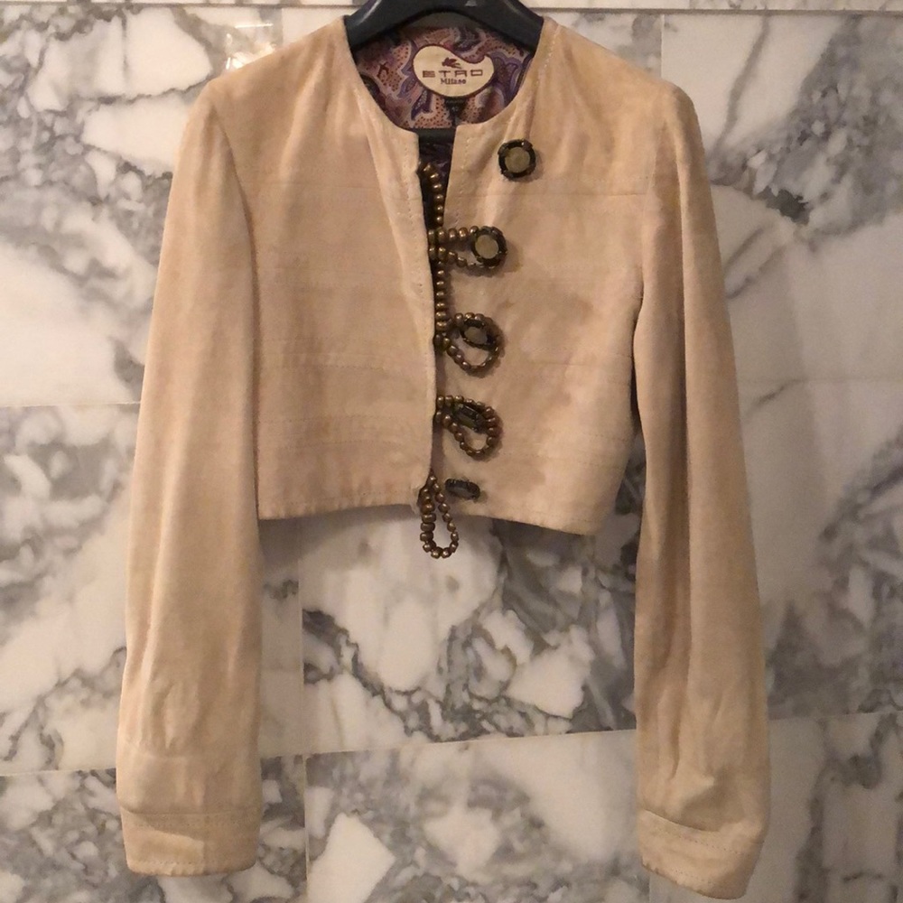 ETRO GOAT SKIN CROP LEATHER JACKET
